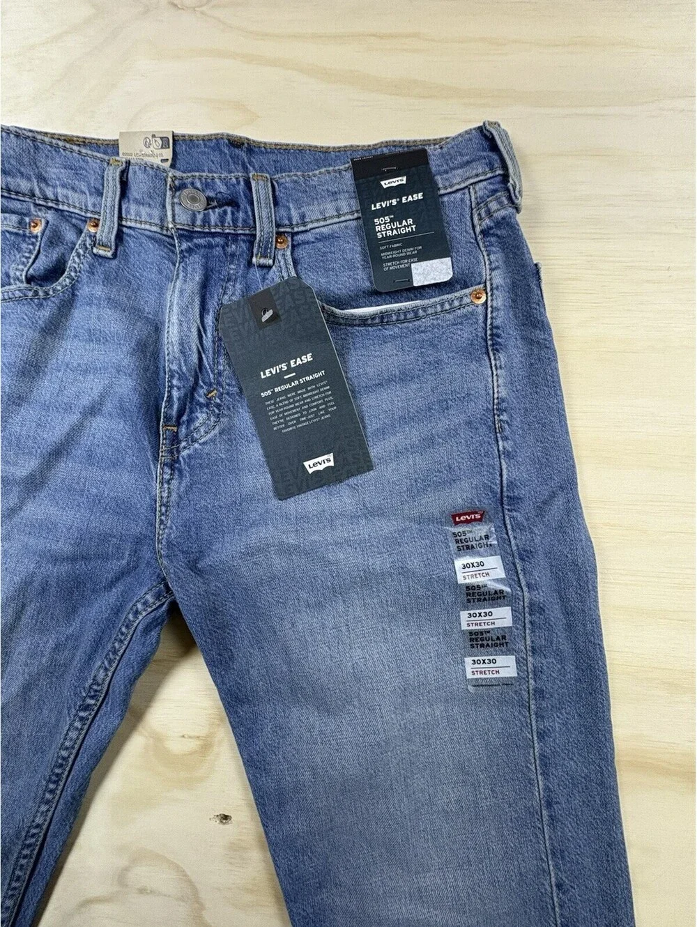NEW Levis 505 Regular Jeans Mens 30x30 Blue Med Wash Stretch Straight Leg Denim